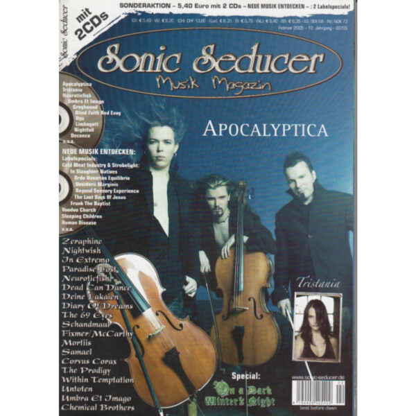 Sonic Seducer 02/2005 mit Apocalyptica-Titelstory + 2 CD´s + exklusivem Sticker von 18 Visions, im Mag: Zeraphine, Nightwish, In Extremo u.v.m. @ Sonic Seducer